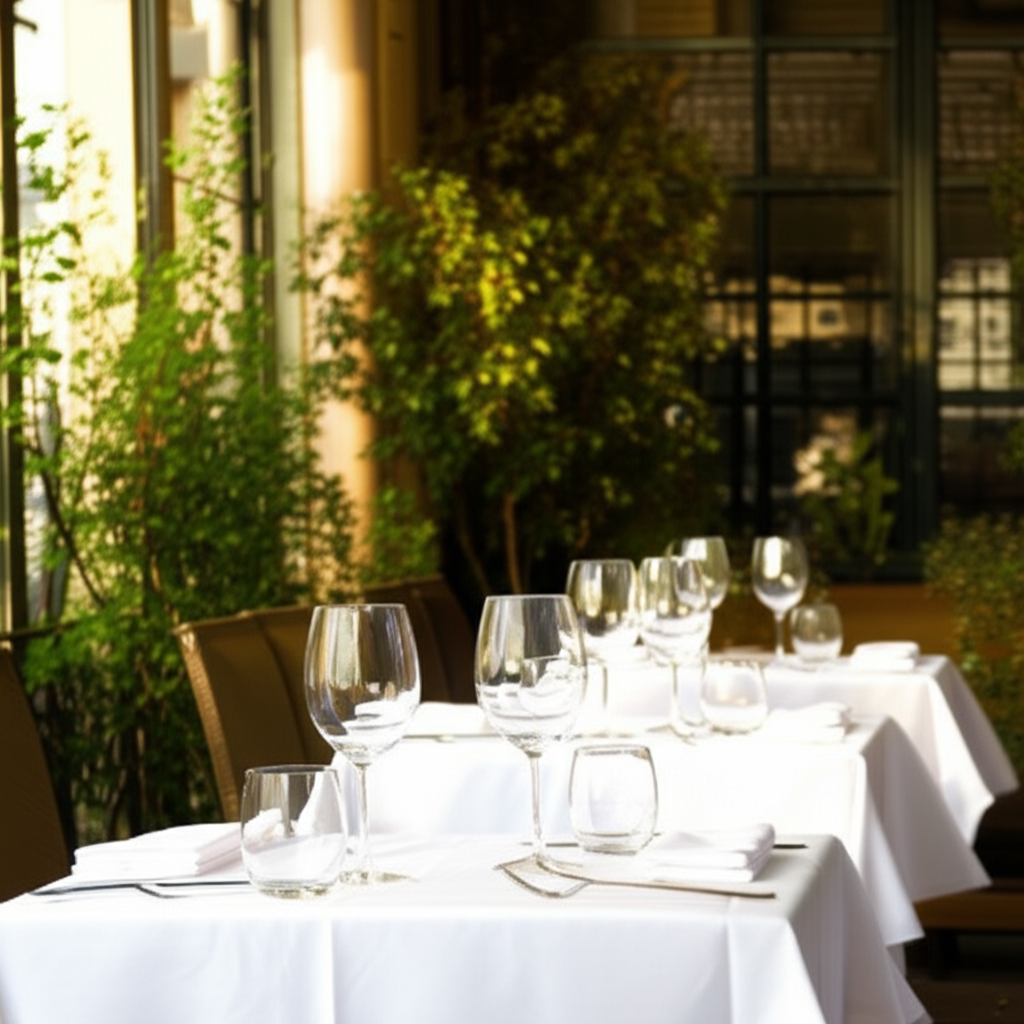 テラス席のテーブルセッティング